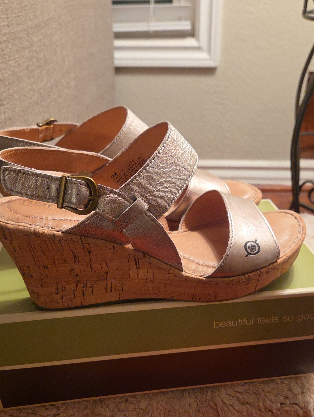 Comfort Cork Wedge Sandals in Metallic Silver